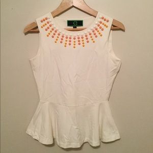 Peplum beaded collar top